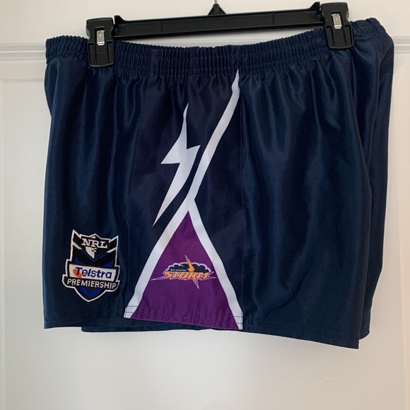 Mens 2XL XXL Navy ISC Team NRL Melbourne Storm Rugby Footy Replica Shorts Used - Picture 8 of 9